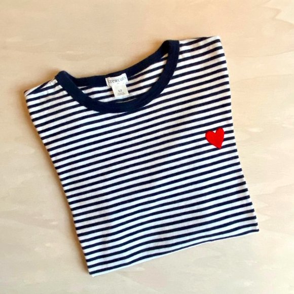 J. Crew Crewcuts Navy/White Striped Long-Sleeve T-Shirt with Embroidered Heart - Picture 1 of 7
